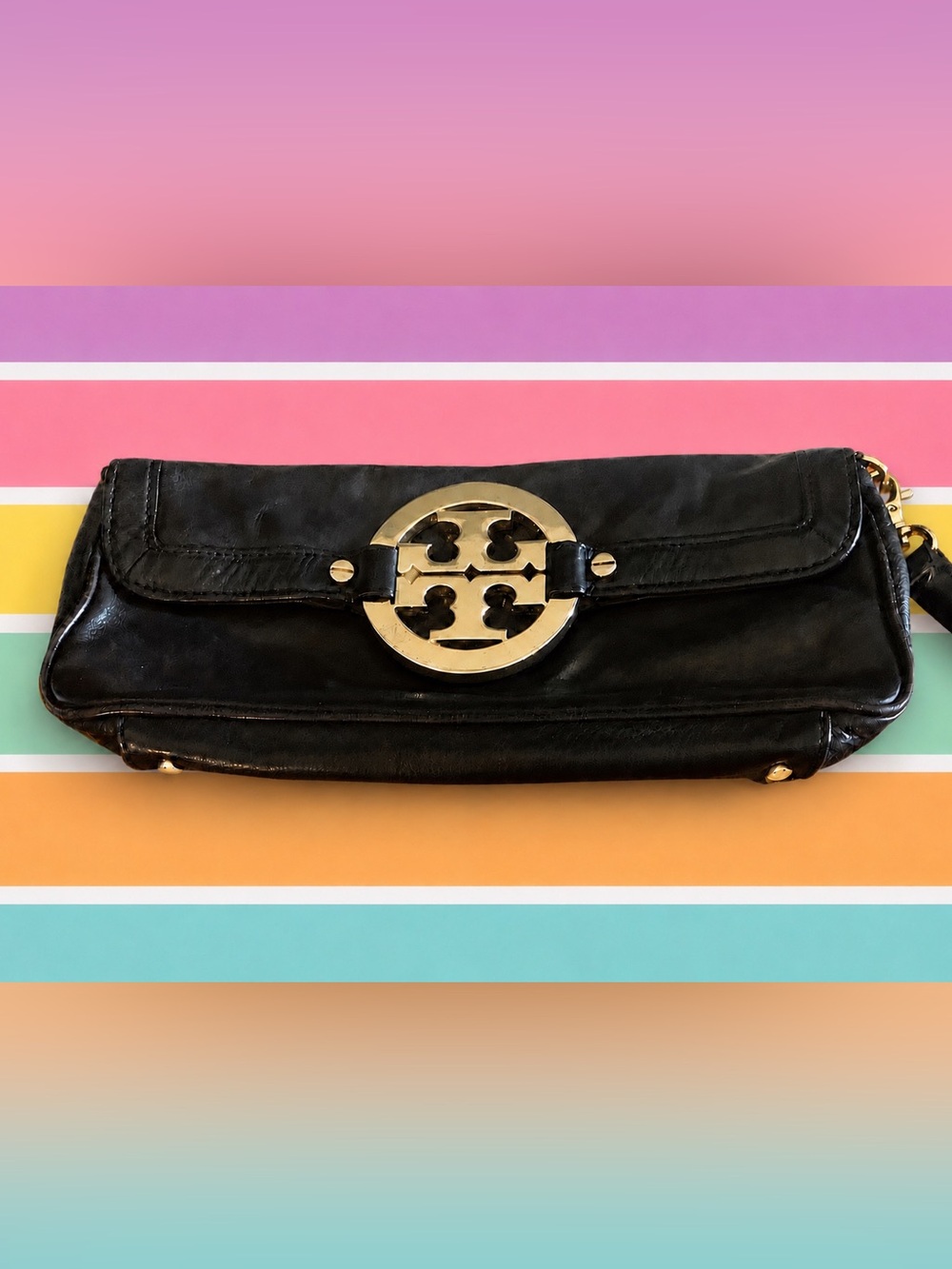 🦄 Rare Vintage Tory Burch Leather Wristlet Clutch